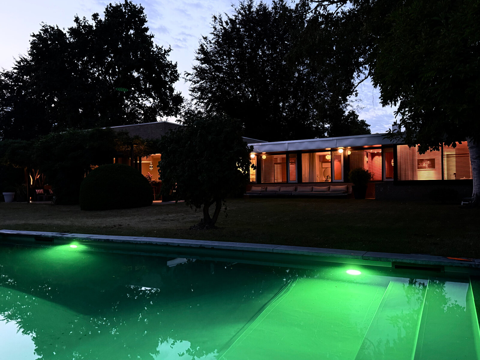 Modernist house at dusk