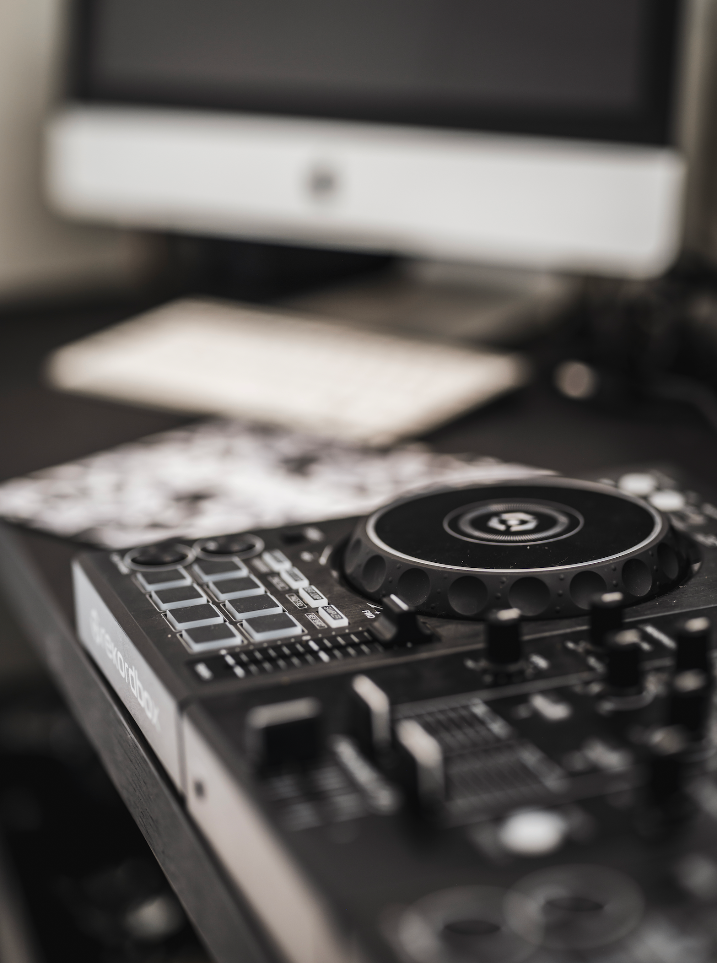 Rekordbox DJ controller in black and white studio