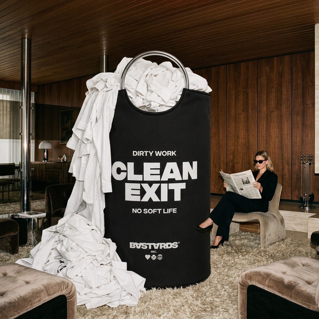 Clean Exit laundry bag carried through a five-star hotel lobby at dawn